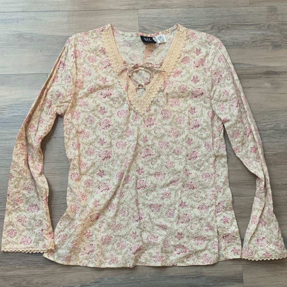 DCC Pink Floral Lace Embroidered Women's Blouse Size L
